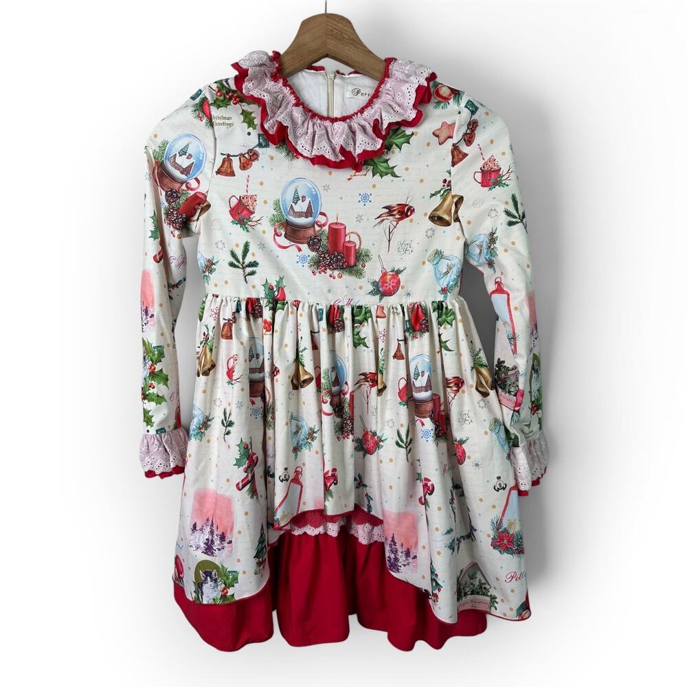 Pettigirl Girls size 10 Vintage Style Retro Ruffle Christmas Dress Cats